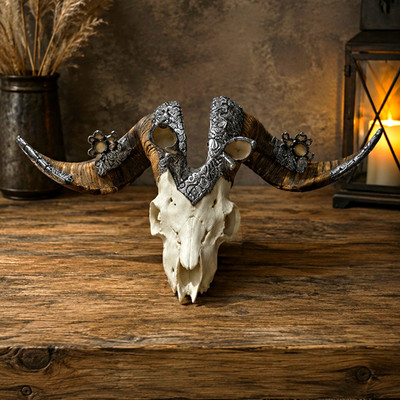 Ram Skull Curved Horns Western Decor  24'' horn width