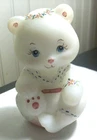 Vintage Fenton hand painted white satin glass bear signed Marilyn Wagner OOAK