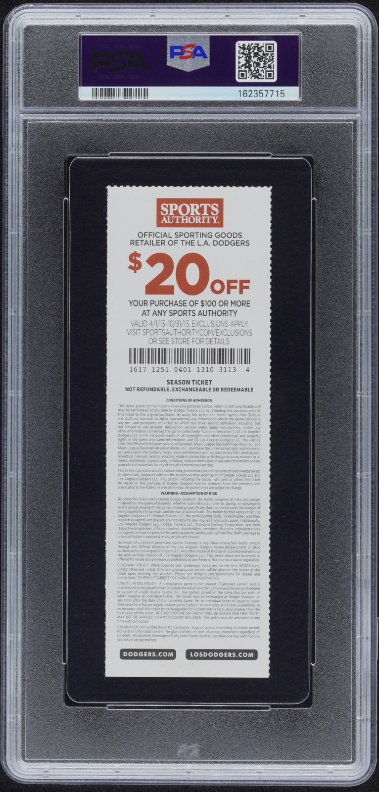 PSA MINT 9 CLAYTON KERSHAW FIRST HomeRun #1 - 2013 GIANTS @ DODGERS FULL TICKET view 3