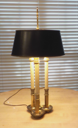 Vintage Messing STIFFEL Bouillotte 3 Kerzenständer verstellbarer Schirm Tischlampe 29"