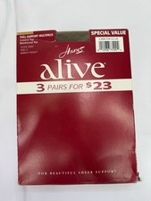 3 Hanes Alive Full Support Pantyhose Control Top Reinforce Toe Sz A Barely There