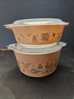 2 Vintage Pyrex #473 #471 Early American 1 Qt. & 1 Pt Casserole Dishes with Lid