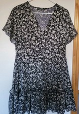 Shein Black/white Little Floral Dress Surplice Neckline Ruffle Trim L 8/10