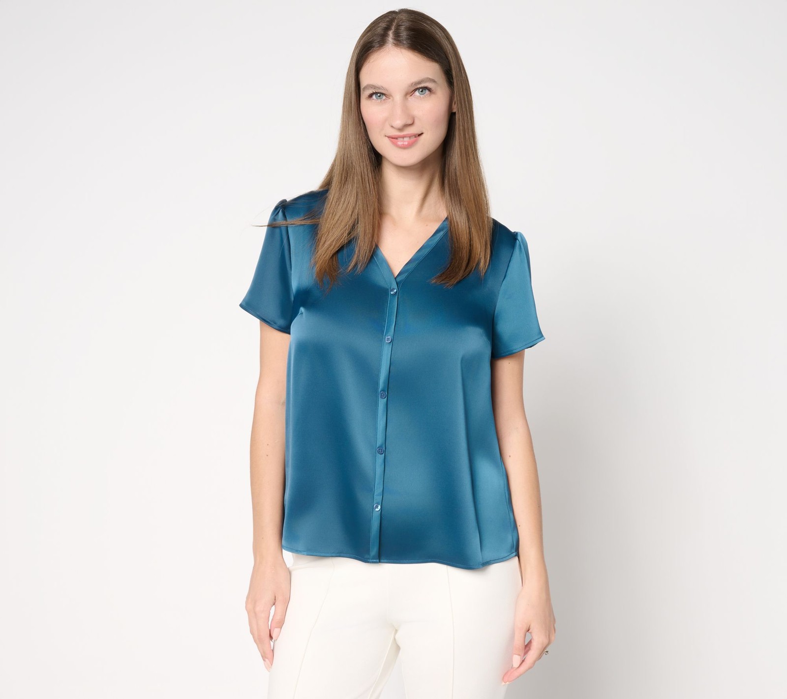 BEAUTIFUL by Lawrence Zarian Women's Top Sz XS Cap Sleeve Button Blue A693055