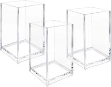 3 Pack Clear Acrylic Cosmetic Pencil Pen Holder Cup, Makeup Brush 