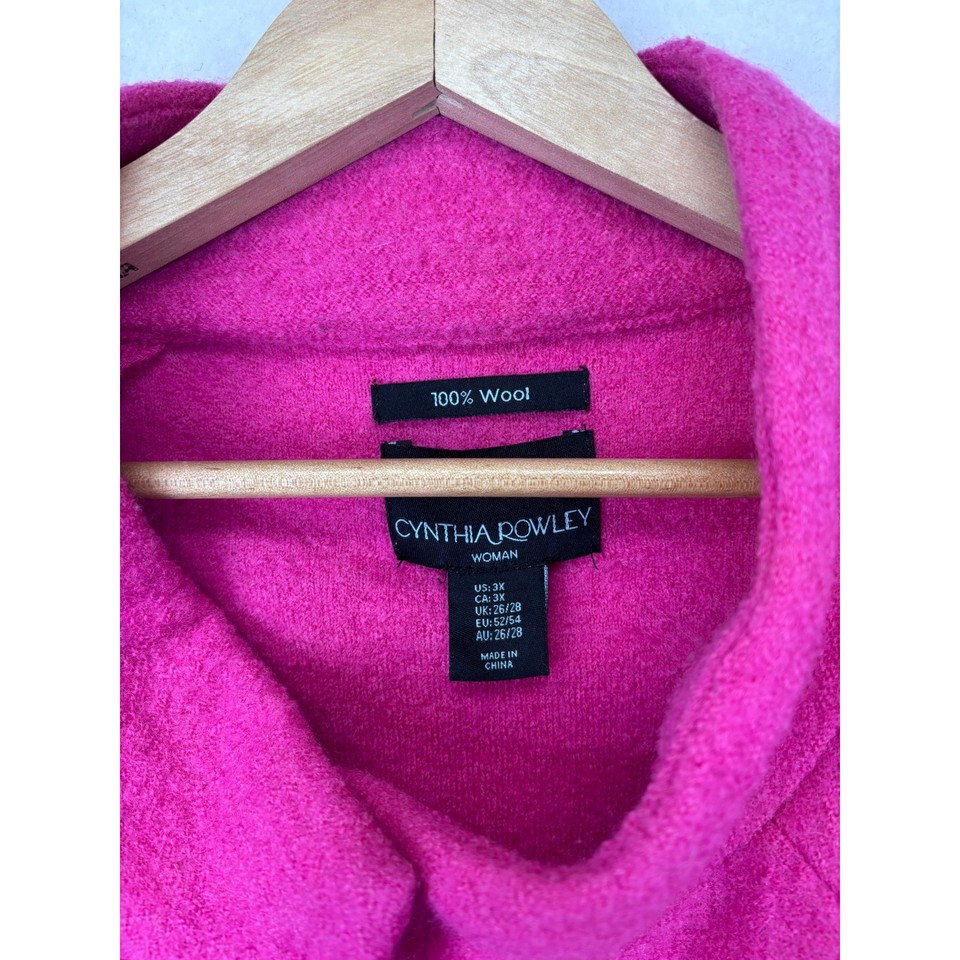 Rowlly Cynthia Rowley Wool Jacket 3X Pink Funnel Neck Snap Front Coat Plus ...