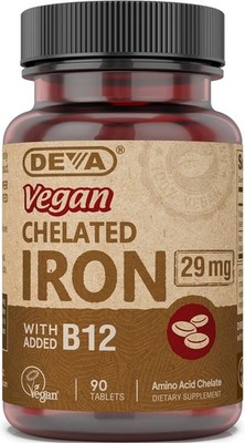 DEVA Vegan Chelated Iron with Vitamin B12 90 Tablets Non GMO Gluten Free