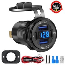 12-24V 4 Port Fast Car Charger QC3.0 PD USB C Outlet Socket for Boat RV Marine
