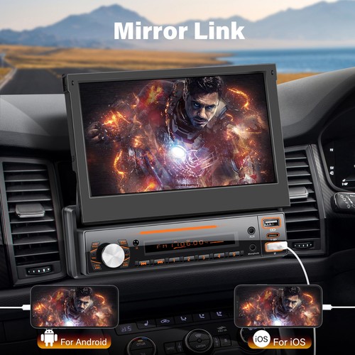 Single Din Car Radio with Carplay & Android Auto,7 Inch Manual Flip Out Scree... - Bild 3 von 7