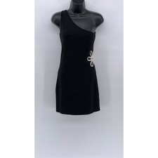 FOREVER 21 Women's Black-White Cutout Side Flower One-Shoulder Mini Dress SZ S