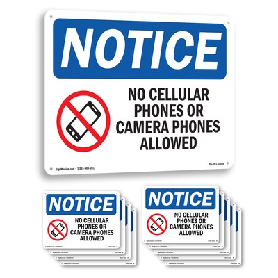 No Cellular Phones Or Camera OSHA Notice Sign Metal, Plastic, Decal 5 or 10 Pack