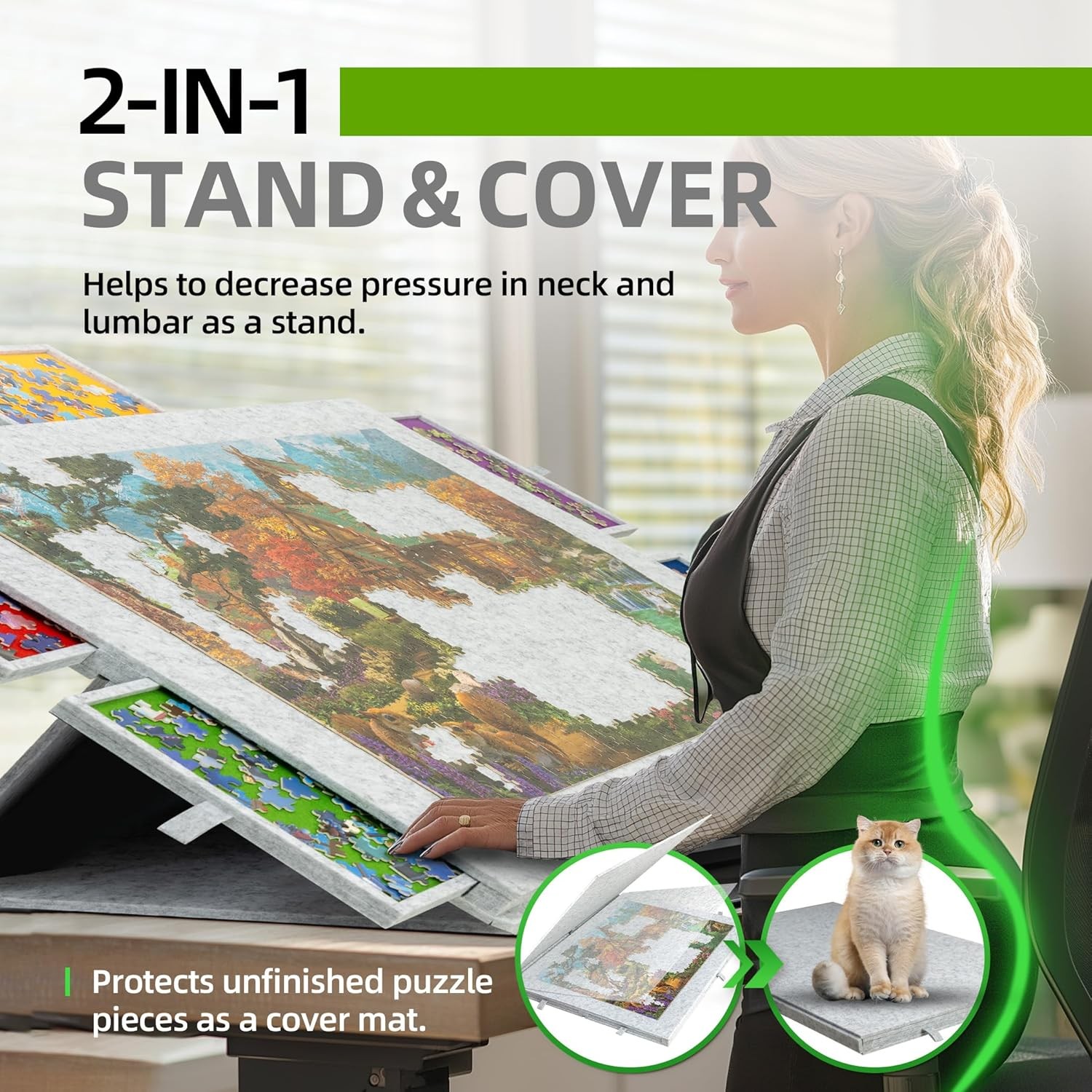 1500 Piece Tilting Jigsaw Puzzle Board with 2-In-1 Stand & Cover, Lightweight Pu