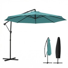 10ft Cantilever Patio Umbrella 360 Rotation UV Protection Sky Blue with Cover