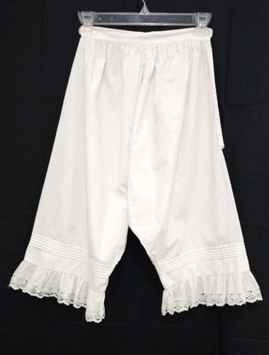 ANTIQUE 1900s Womens XS COTTON Under Bloomers Pantaloons Pants WHITE Eyelet Hem