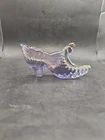 Fenton Glass Amethyst Purple Iridescent Shoe Cat Figurine w/Jewel Embellishment
