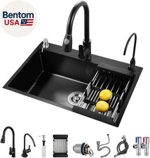 Black Kitchen Sink, Stainless Steel Single Bowl Sink, Drop In/Topmount Workstati