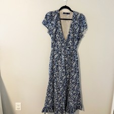 Polo Ralph Lauren blue floral cotton Wrap dress midi size 14