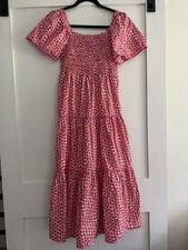 Umgee Women’s Pink Red Printed Smocked Midi Dress Size Small