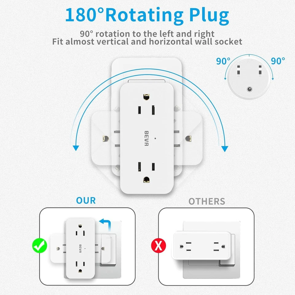 Multi Wall Outlet Extender with Rotating Plug Adapter, Rotating Outlet Adapter - Image 2 of 4