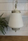 Vintage French 60s Milk Glass Pendant Swag Hanging Light Hardwired Ceiling Mount