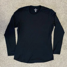 Seg’Ments Womens Large 100% Merino Wool Black LS T-shirt EUC