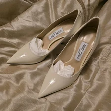 Jimmy Choo LOVE 100 Latte Patent Leather Pumps Heels Size 38