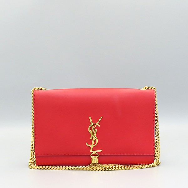 SAINT LAURENT PARIS 354119 Red Leather Gold Logo Tassel