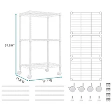 3 Tier Storage Shelf Wheel Wire Shelving Unit Kitchen Pantry Rack Shelves White