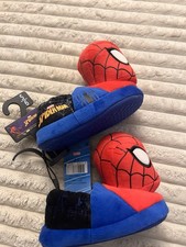 Marvel Spiderman Slippers Boys 5/6 Red  Blue Plush Slip On Shoes
