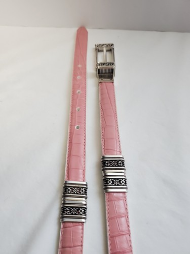 Vintage Brighton Wendegürtel rosa und weiß Leder silberfarbene Schnalle MED 32 - Bild 6 von 8