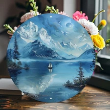 2D Flat2D Flat,1pc 7.87X 7.87Inch Round Aluminum Metal Sign Snow Mountain Lake L