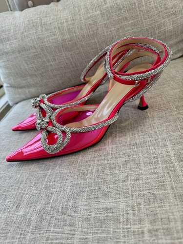 Auténtico MACH & MACH Nuevo Talla 38 Doble Arco 65mm Rosa Cristales Pvc Bombas Tacones - Imagen 2 de 14