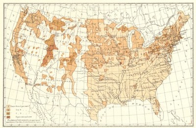 USA. Proportion of Natives Great Britain to total population.  1900 old map