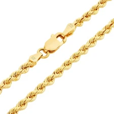 10K Yellow Gold 3mm Diamond Cut Rope Chain Pendant Necklace Mens Womens 16"- 30"