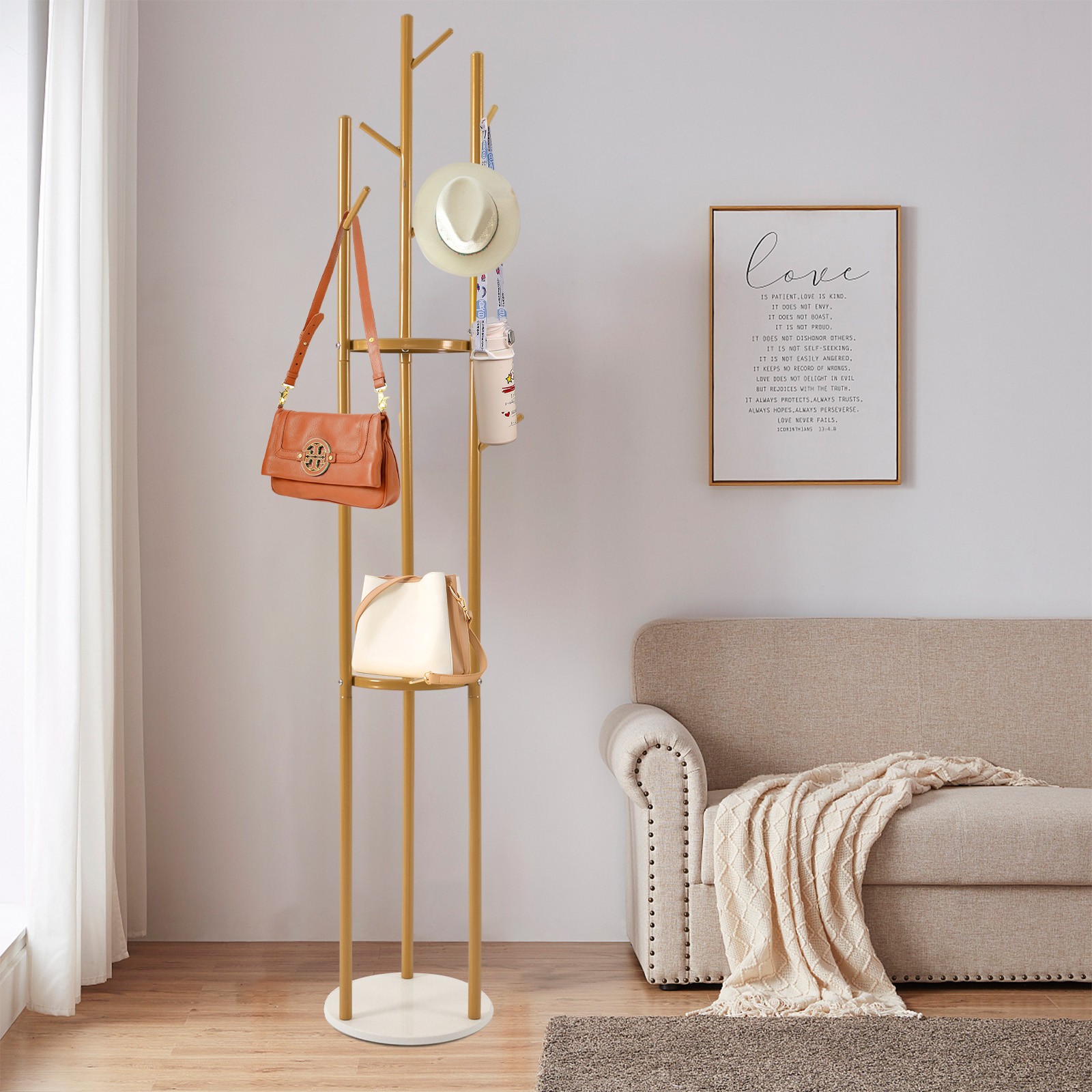 Tall Metal Coat Rack Stand for Clothes Hanging in Bedroom Office Hall