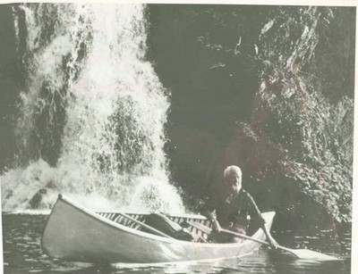 VTG Photo Old Man Kayaking Waterfall Nature Boat