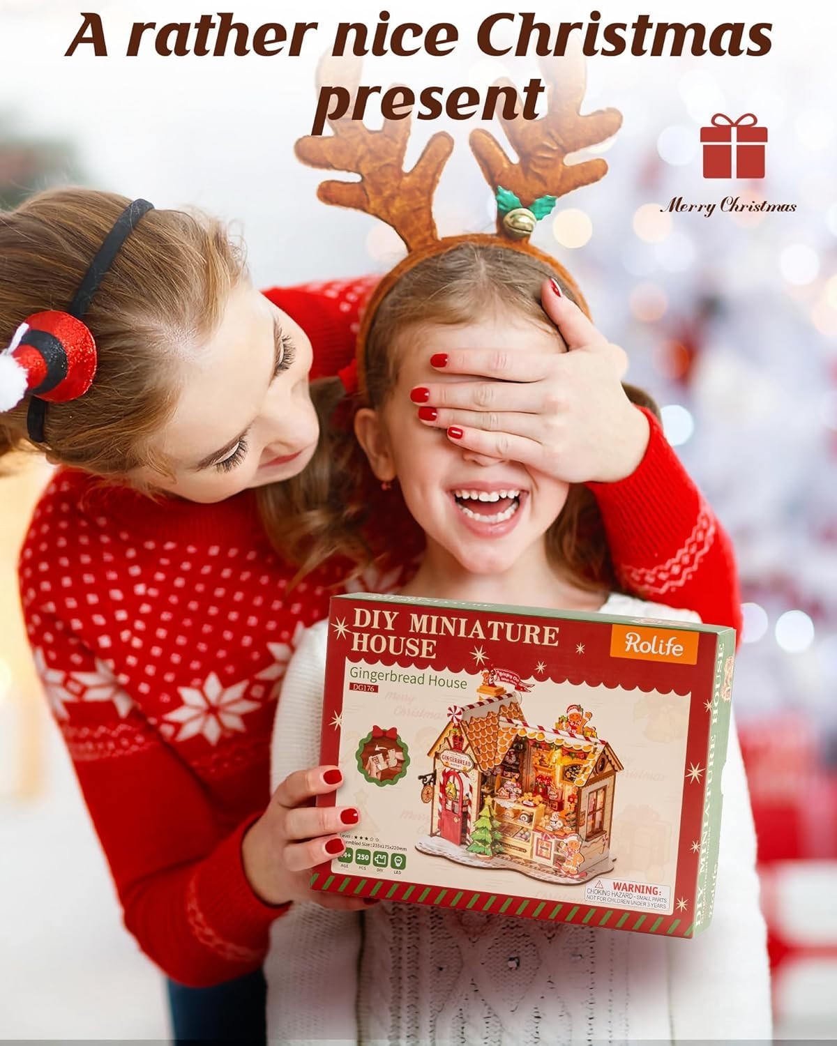 Rolife Wooden Miniature DollHouse 3D Puzzle Christmas Gingerbread LED Xmas Gifts