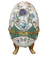 Porcelain Egg Trinket Box Greenbrier International Gold Trim 3.5"
