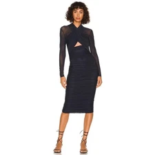 Bardot Women Navy Mesh Aliyah Cocktail Halter Neck Midi Bodycon Dress Size XS