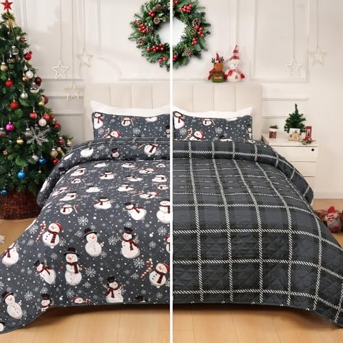  Set Trapunta Natalizia King Size 3 Pezzi Fiocco di Neve Biancheria da Letto King (96"x106") Pupazzo di Neve - Foto 4 di 7