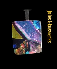 Hand Crafted  Dichroic Fused Glass  Pendant Necklace W/ Chain #1438