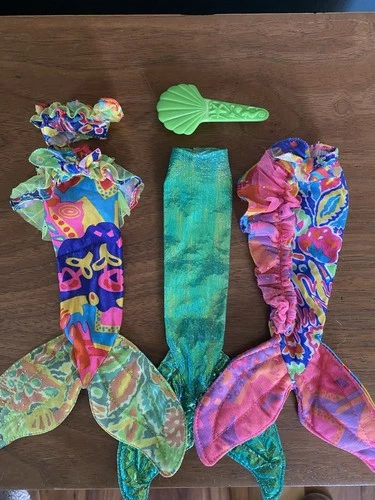 Vintage Disney Little Mermaid/ Barbie  Doll Floral Tail Fin Set + 2 Tails