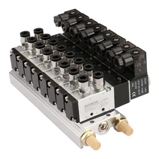 8 Space Pneumatic Solenoid Valve Set PT1/8'' 4V110-06 24VDC Single Head 2 Pos...