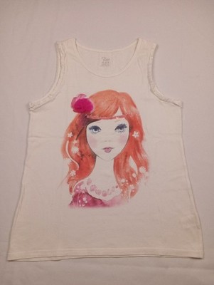 The Childrens Place Girls XL 14 Watercolor Redhair Girl Tank Top 3D Flower