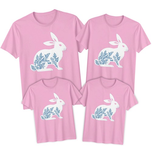 Family Bunny Laurels Happy Easter T-Shirt Tee Cute Festival Holiday Party #ED - Picture 15 of 24