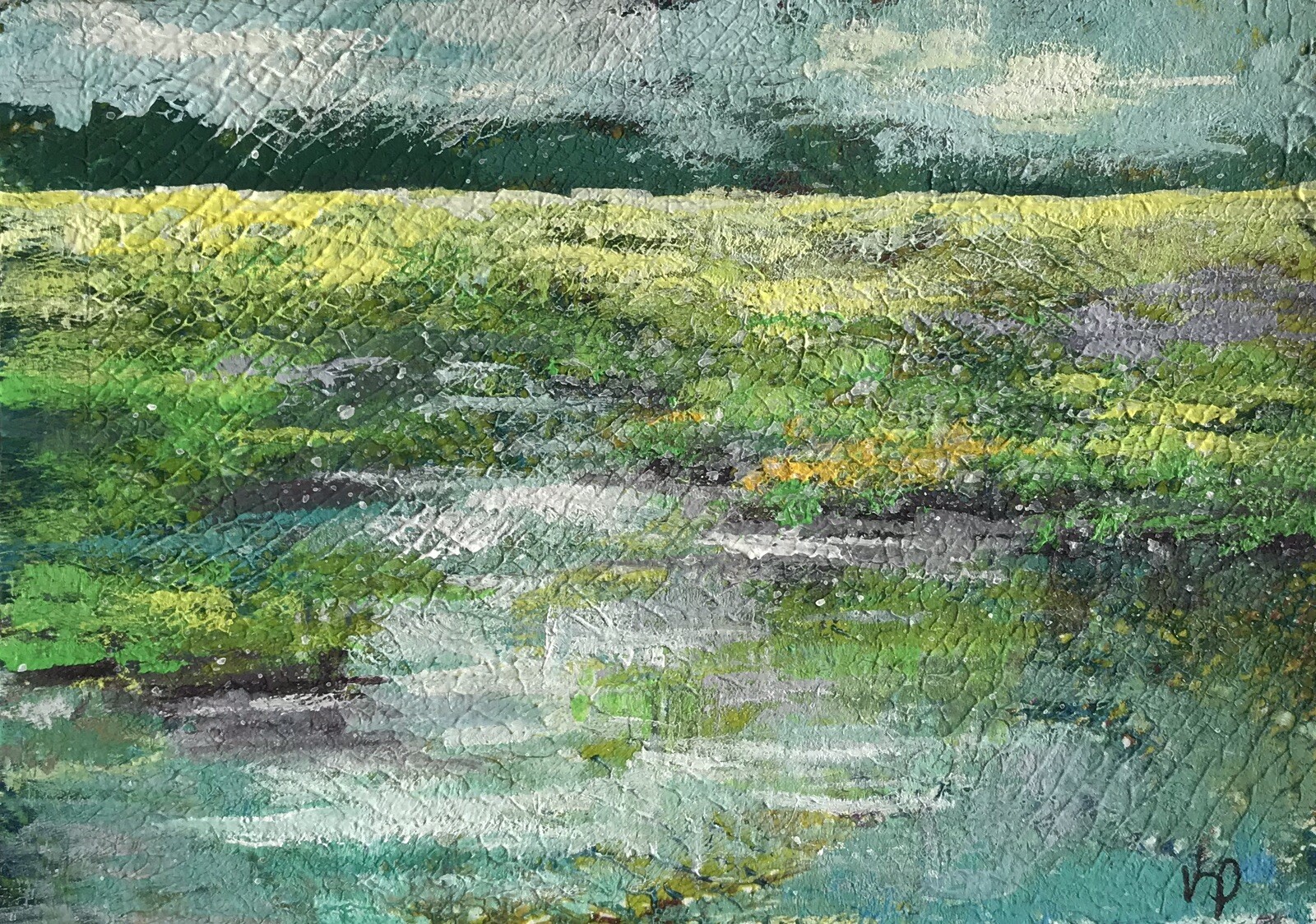 ACEO ATC Painting Print Abstract Marsh Seascape Art Trading Card Signed ...