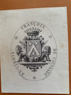 Ex-libris BECHON DE CAUSSADE Fr., Be0538, 60 x 48 mm, engraved TROUCHOU, 19th century
