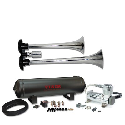 Truck Air Horn Dual Trumpet Kit with VIAIR 150psi 400c Air Compressor 2.5g Tank