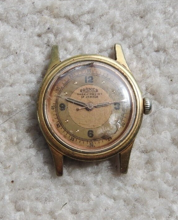 Roamer Brevete Military Watch 17j Gold Face Stainless SteelBack