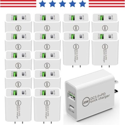 20W PD Power DUAL USB Type-C Wall Adapter Fast Charger For iPhone/Android Lot